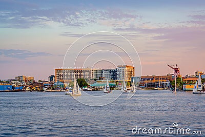 Sunset view of Locust Point, in Baltimore, Maryland Editorial Stock Photo