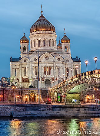 Sunset view of Moscow Cathedral of Christ the Savior in Moscow, Russia Editorial Stock Photo