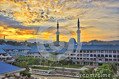 Sunset View, Mosque, Long Building Editorial Stock Photo