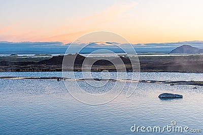 Sunset view of Myvatn nature bath, Iceland Stock Photo