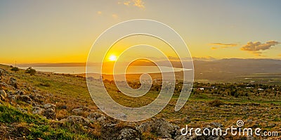 Sunset view from the north of the Sea of Galilee Stock Photo