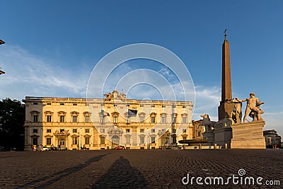 Sunset view of Obelisk and Palazzo della Consulta at Piazza del Quirinale in Rome, Italy Stock Photo