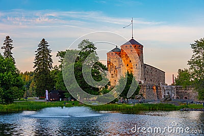 Sunset view of Olavinlinna castle in Savonlinna, Finland Editorial Stock Photo