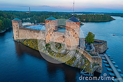 Sunset view of Olavinlinna castle in Savonlinna, Finland Editorial Stock Photo