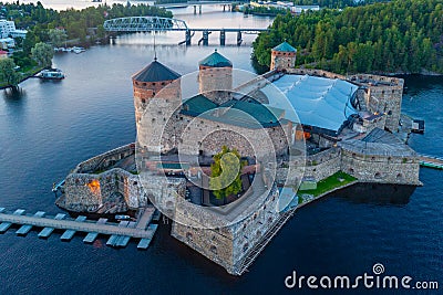 Sunset view of Olavinlinna castle in Savonlinna, Finland Editorial Stock Photo