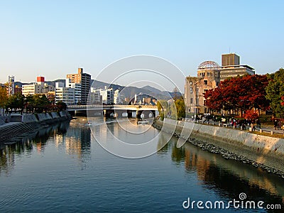 The Ota rivet at the atomic bomb hypocenter. Hiroshima Peace Memorial Park. Hiroshima. Japan Editorial Stock Photo