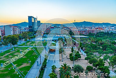 Sunset view of Parc of Joan Miro in Barcelona, Spain Editorial Stock Photo