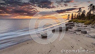 Sunset view from parispea beach in Lahemaa national park, Estonia. Image Stock Photo
