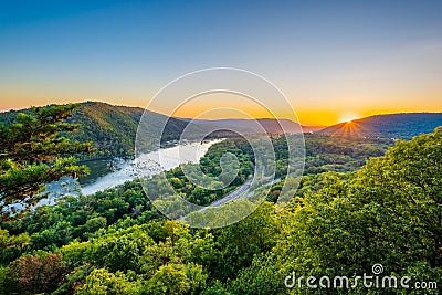 Sunset view of the Potomac River, from Weverton Cliffs, near Harpers Ferry, West Virginia Stock Photo