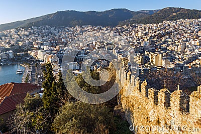 Sunset view of Ruins of fortress of Kavala, East Macedonia and Thrace, Greece Editorial Stock Photo