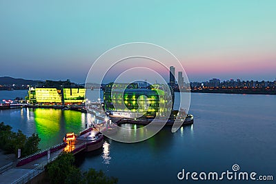 Sunset view of Seoul city banpo Park artificial island Editorial Stock Photo