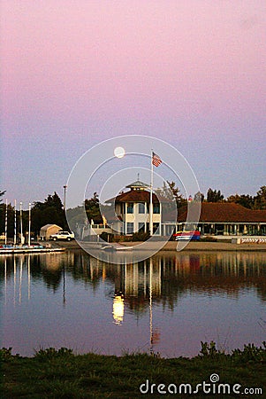 Sunset view of Shoreline Park Lake in evenings, Mountain View, California, USA Editorial Stock Photo