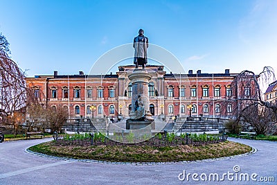 Sunset view of Statue of Erik Gustaf Geijer in front of the university of Uppsala in Sweden Editorial Stock Photo