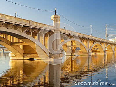 Sunset view of the Tempe Town Lake Rural Road Bridge Stock Photo