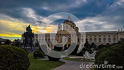 Sunset view to Maria-Theresien-Platz, Maria-Theresa statue and Culture Histori museum, Vienna, Austria Editorial Stock Photo