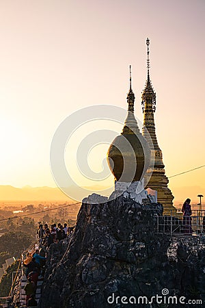Sunset view from the top of Taung Kwe pagoda. Loikaw, Myanmar. Editorial Stock Photo