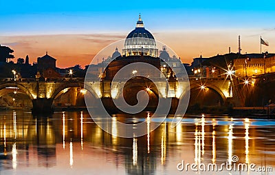 Sunset view of the Vatican with Saint Peter`s Basilica,Rome, Italy. Stock Photo