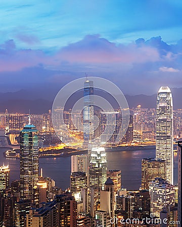 Sunset view of Victoria Harbor, Hong Kong, China Stock Photo