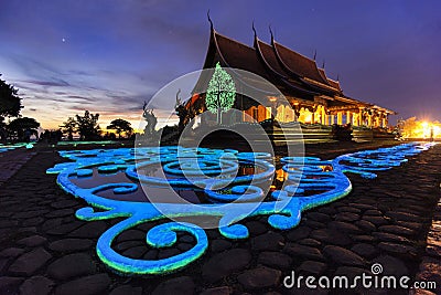 Sunset View of Wat Sirindhorn Wararam Phu Prao, Glow in the Dark Temple, Ubon Ratchathani, Thailand Stock Photo