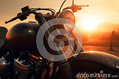 sunset vintage old motorcycle background, Nostalgie 90s, ai generatoive Stock Photo