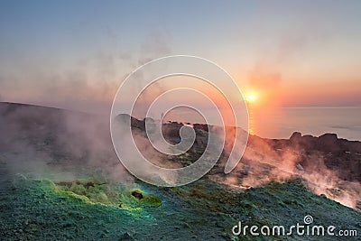 Sunset on Vulcano island Stock Photo