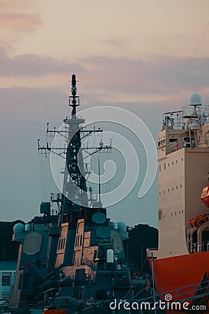 Sunset warship mast Stock Photo