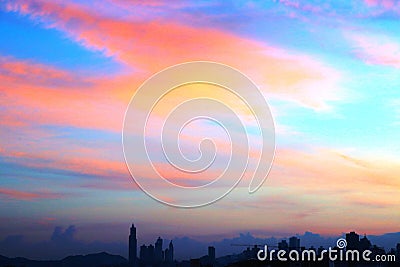 Sunset in watercolor colors, reds Stock Photo