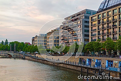 Sunset on the waterfront in Berlin. Evening walk around the city Editorial Stock Photo