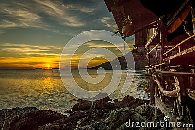 Sunset from a waterfront hippie bar in Thailand, Editorial Stock Photo
