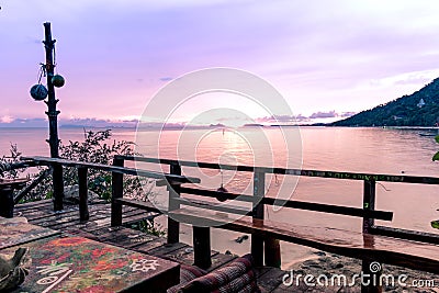 Sunset from a waterfront hippie bar in Thailand Editorial Stock Photo