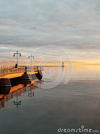 Sunset at a Wharf on Lake Champlain in Burlington Vemront Stock Photo