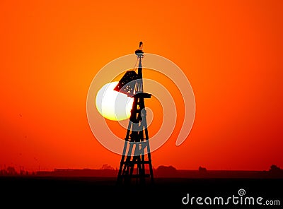 Sunset & Windmill Stock Photo