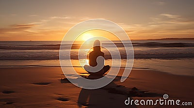 Sunset woman meditating in perfect harmony with her surroundings, Generative AI Stock Photo