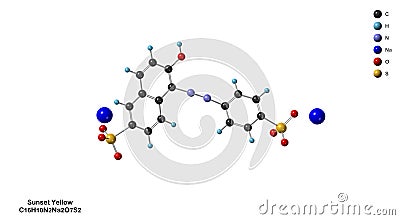 Sunset Yellow C16H10N2Na2O7S2 Food Color Molecular Structure Stock Photo