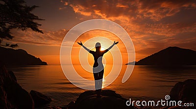 Sunset Yoga Silhouette - AI Generated Stock Photo