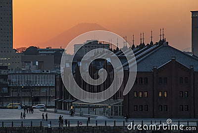 Sunsets ove the skyline of Yokohama, Japan. Editorial Stock Photo