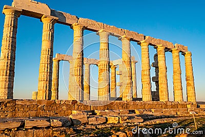 Sunshine on ancient columns of parthenon Stock Photo