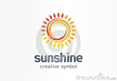 Sunshine creative symbol concept. Sunlight, solarium, sunblock cream, protection screen abstract business logo. Summer Vector Illustration