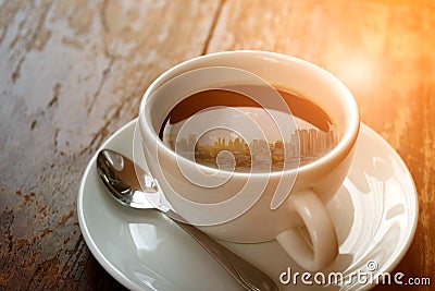 Sunshine morning time and city on coffee Stock Photo