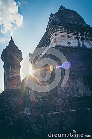 Sunshine over Wat Visounnarath, the most ancient temple of Luang Prabang Stock Photo