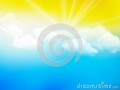 Sunshine sky, abstract yellow blue clouds background Vector Illustration