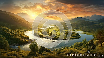 sunsky outdoor scenery sunrise landscape Cartoon Illustration