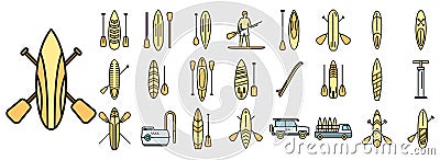 Sup surfing icons set vector color Vector Illustration