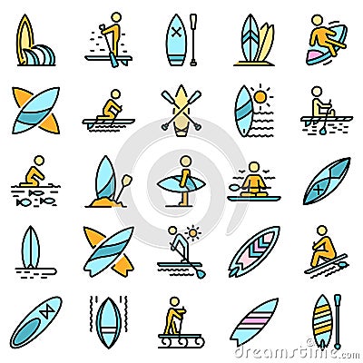 Sup surfing icons set vector flat Vector Illustration