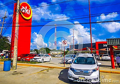 Super aki supermarket market store shop entrance in Tulum Mexico Editorial Stock Photo