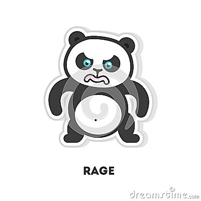 Super angry panda sticker. Vector Illustration