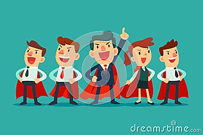 Super business team in red capes Vector Illustration