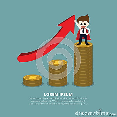 Super businessman arrow red coin Increase sales Vector Illustration