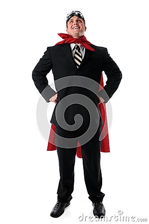 Super Businessman With Cape and Goggles Stock Photo