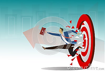 Super businessman running and breaking target archery to Successful vector Vector Illustration